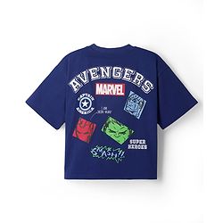 Pine Kids Marvel Cotton Knit T-Shirt Drop Shoulder Half Sleeves With Avengers Front & Back Print Navy Blue 4-5 Years