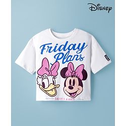Pine Kids Disney Single Jersey Knit Half Sleeves Crop T-Shirt With Minnie Mouse & Friends Graphics - White