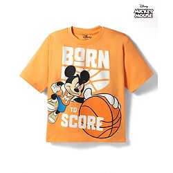 Pine Kids Disney 100% Cotton Knit Half Sleeves T-Shirt With Mickey Mouse & Friends Graphics - Orange