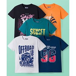 Pine Kids Cotton Knit Half Sleeves Beach Theme & Vehicles Printed T-Shirts Pack of 5 - Multicolour
