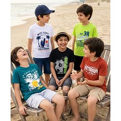 Pine Kids Cotton Knit Half Sleeves Sports Theme Printed T-Shirts Pack Of 5 - Multicolour