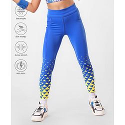 Pine Active Knit Full Length Super Stretch Printed Leggings - Blue