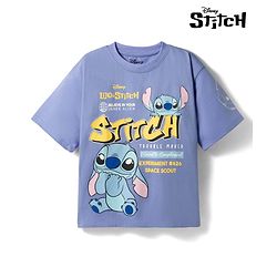 Pine Kids Disney 100% Cotton Knit Half Sleeves T-Shirt With Lilo & Stitch Graphics - Purple