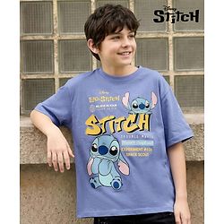 Pine Kids Disney 100% Cotton Knit Half Sleeves T-Shirt With Lilo & Stitch Graphics - Purple