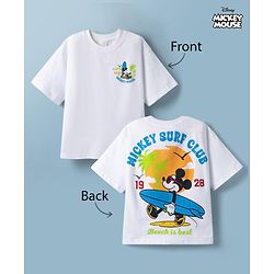 Pine Kids Disney 100% Cotton Knit Half Sleeves T-Shirt With Mickey Mouse Front & Back Print - White