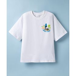 Pine Kids Disney 100% Cotton Knit Half Sleeves T-Shirt With Mickey Mouse Front & Back Print - White