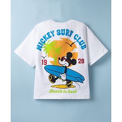 Pine Kids Disney 100% Cotton Knit Half Sleeves T-Shirt With Mickey Mouse Front & Back Print - White