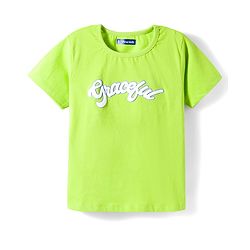 Pine Kids Cotton Knit Half Sleeves Top & Pyjama Night Suit With Floral Print - Lime Green
