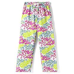 Pine Kids Cotton Knit Half Sleeves Top & Pyjama Night Suit With Floral Print - Lime Green