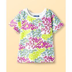 Pine Kids Cotton Knit Half Sleeves Printed Top & Pyjama Co-ord Night Suit - White
