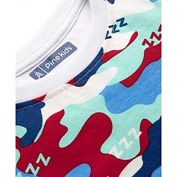 Pine Kids Cotton Knit Half Sleeves T-Shirt & Pyjama Co-ord Night Suit With Floral Print - White