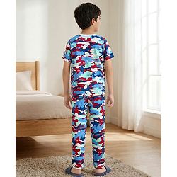 Pine Kids Cotton Knit Half Sleeves T-Shirt & Pyjama Co-ord Night Suit With Floral Print - White