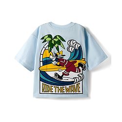 Pine Kids Disney Single Jersey Knit Half Sleeves T-Shirt With Mickey Mouse & Friends Front & Back Print - Blue
