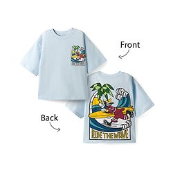 Pine Kids Disney Single Jersey Knit Half Sleeves T-Shirt With Mickey Mouse & Friends Front & Back Print - Blue