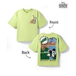 Pine Kids Disney 100% Cotton Knit Half Sleeves T-Shirt With Mickey Mouse & Friends Front & Back Print -light Green