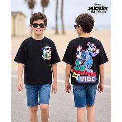 Pine Kids Disney 100% Cotton Knit Half Sleeves T-Shirt With Micky Mouse & Friends Front & Back Print - black