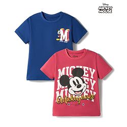 Pine Kids Disney Single Jersey Knit Half Sleeves T-Shirts with Mickey Mouse Graphic Pack of 2 - Navy Blue & Red