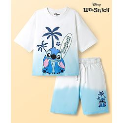 Pine Kids Disney Single Jersey Knit Half Sleeves T-Shirt & Shorts Set With Stitch Graphics - Multicolor