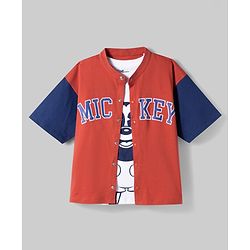 Pine Kids Disney Single Jersey Knit Half Sleeves Shirt T-Shirt & Shorts Set with Mickey Mouse Graphics - Multicolor
