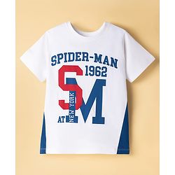 Pine Kids Marvel Single Jersey Knit Half Sleeves T-Shirt & Shorts Set with Spiderman Graphics - White & Blue