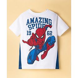 Pine Kids Marvel Single Jersey Knit Half Sleeves T-Shirt & Shorts Set with Spiderman Graphics - White & Blue