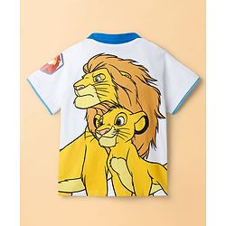Pine Kids Disney Single Jersey Knit Raglan Half Sleeves Polo T-Shirt with Lion King Graphics - White & Blue