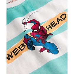 Pine Kids Marvel Terry Knit Half Sleeves T-Shirt & Denim Shorts Set With Front & Back Spider Man Print - Multicolor