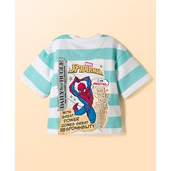 Pine Kids Marvel Terry Knit Half Sleeves T-Shirt & Denim Shorts Set With Front & Back Spider Man Print - Multicolor