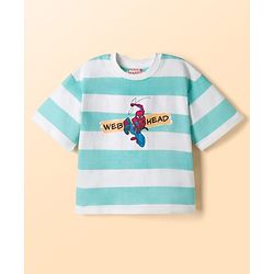 Pine Kids Marvel Terry Knit Half Sleeves T-Shirt & Denim Shorts Set With Front & Back Spider Man Print - Multicolor