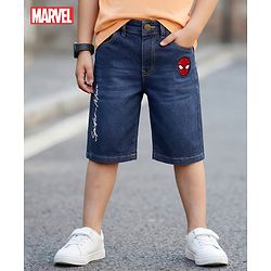 Pine Kids Marvel 100% Cotton Woven Knee Length Shorts With Spider Man Graphics & Patch - Navy Blue