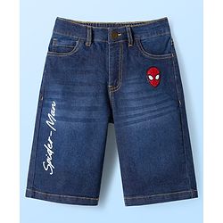 Pine Kids Marvel 100% Cotton Woven Knee Length Shorts With Spider Man Graphics & Patch - Navy Blue