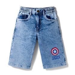 Pine Kids Marvel 100% Cotton Woven Denim Short With Avengers Graphics - Blue