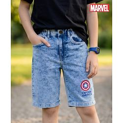 Pine Kids Marvel 100% Cotton Woven Denim Short With Avengers Graphics - Blue