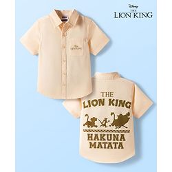 Pine Kids Disney 100% Cotton Woven Half Sleeves Shirt With Lion King Front & Back Print - Beige