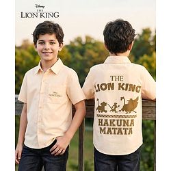 Pine Kids Disney 100% Cotton Woven Half Sleeves Shirt With Lion King Front & Back Print - Beige