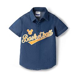 Pine Kids Disney Denim Half Sleeves Shirt & Shorts Set With Mickey Mouse Graphics - Blue