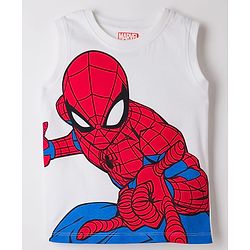 Pine Kids Marvel 100% Cotton Knit Full Sleeves Denim Shirt & Sleeveless Tank T-Shirt With Spider Man Graphics & Badge Detailing  - Multicolour