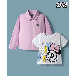 Pine Kids Disney Cotton Woven Full Sleeves Shirt & T-Shirt With Minnie Mouse Graphics - Multi Colour