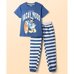 Pine Kids Disney Single Jersey Knit Half Sleeves Donald Duck Printed T-Shirt & Pyjama Night Suit - Multicolour