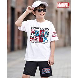 Pine Kids Marvel Single Jersey Knit Half Sleeves T-Shirt & Shorts Set With Avengers Graphics - Multicolor