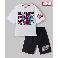 Pine Kids Marvel Single Jersey Knit Half Sleeves T-Shirt & Shorts Set With Avengers Graphics - Multicolor