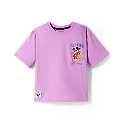 Pine Kids Disney Single Jersey Knit Half Sleeves T-Shirt with Front & Back Mickey Mouse Graphic - Lavender