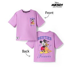 Pine Kids Disney Single Jersey Knit Half Sleeves T-Shirt with Front & Back Mickey Mouse Graphic - Lavender