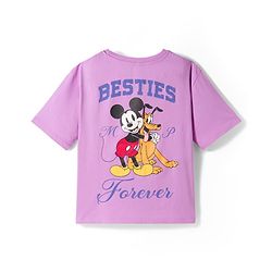 Pine Kids Disney Single Jersey Knit Half Sleeves T-Shirt with Front & Back Mickey Mouse Graphic - Lavender