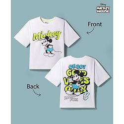 Pine Kids Disney Single Jersey Knit Half Sleeves T-Shirt With Front & Back Mickey Mouse Graphics - White