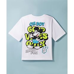 Pine Kids Disney Single Jersey Knit Half Sleeves T-Shirt With Front & Back Mickey Mouse Graphics - White