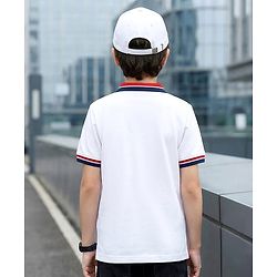 Pine Kids Marvel Single Jersey Knit Half Sleeves Polo T-Shirt with Spiderman Patch - White
