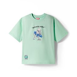 Pine Kids Marvel Half Sleeves T-Shirt With Front & Back Spider Man Print - Limegreen