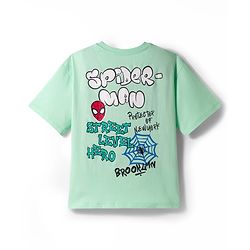Pine Kids Marvel Half Sleeves T-Shirt With Front & Back Spider Man Print - Limegreen