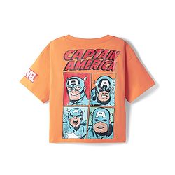 Pine Kids Marvel Single Jersey Knit Drop Shoulder Half Sleeves T-Shirt with Front & Back Avengers Print - Orange